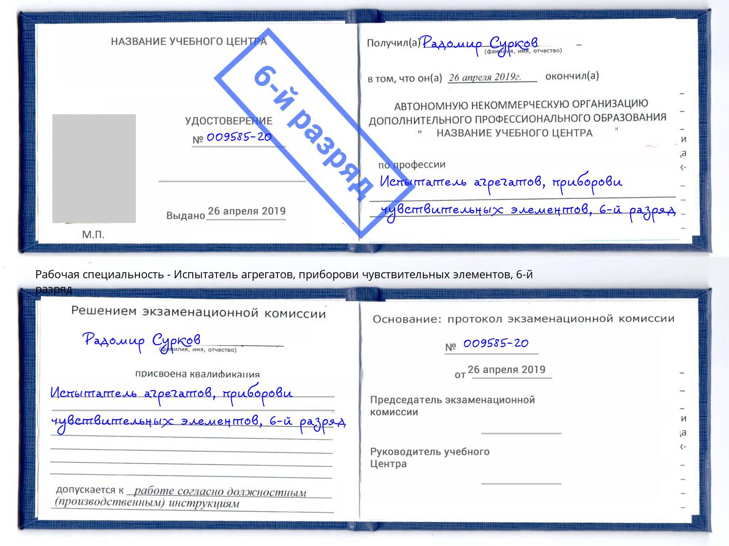 корочка 6-й разряд Испытатель агрегатов, приборови чувствительных элементов Химки