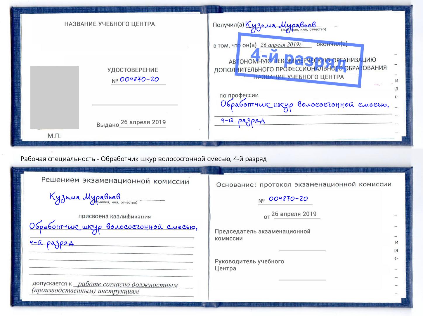 корочка 4-й разряд Обработчик шкур волососгонной смесью Химки