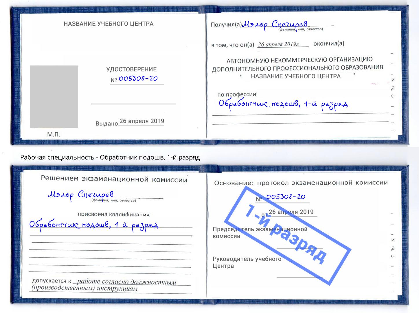 корочка 1-й разряд Обработчик подошв Химки