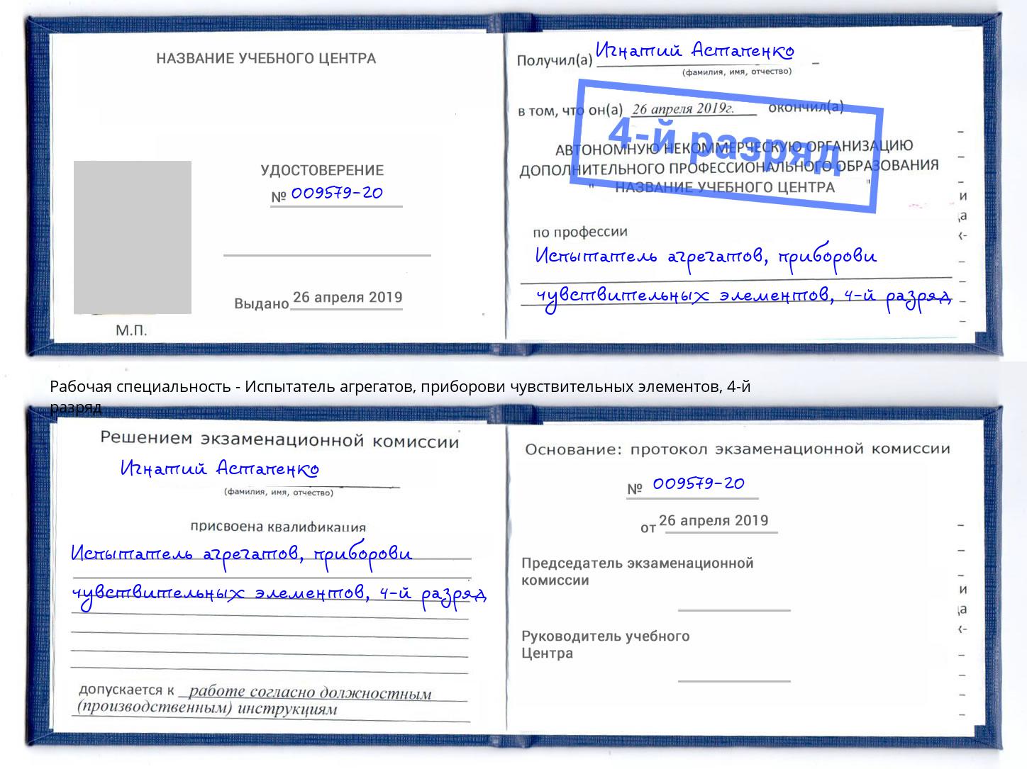 корочка 4-й разряд Испытатель агрегатов, приборови чувствительных элементов Химки