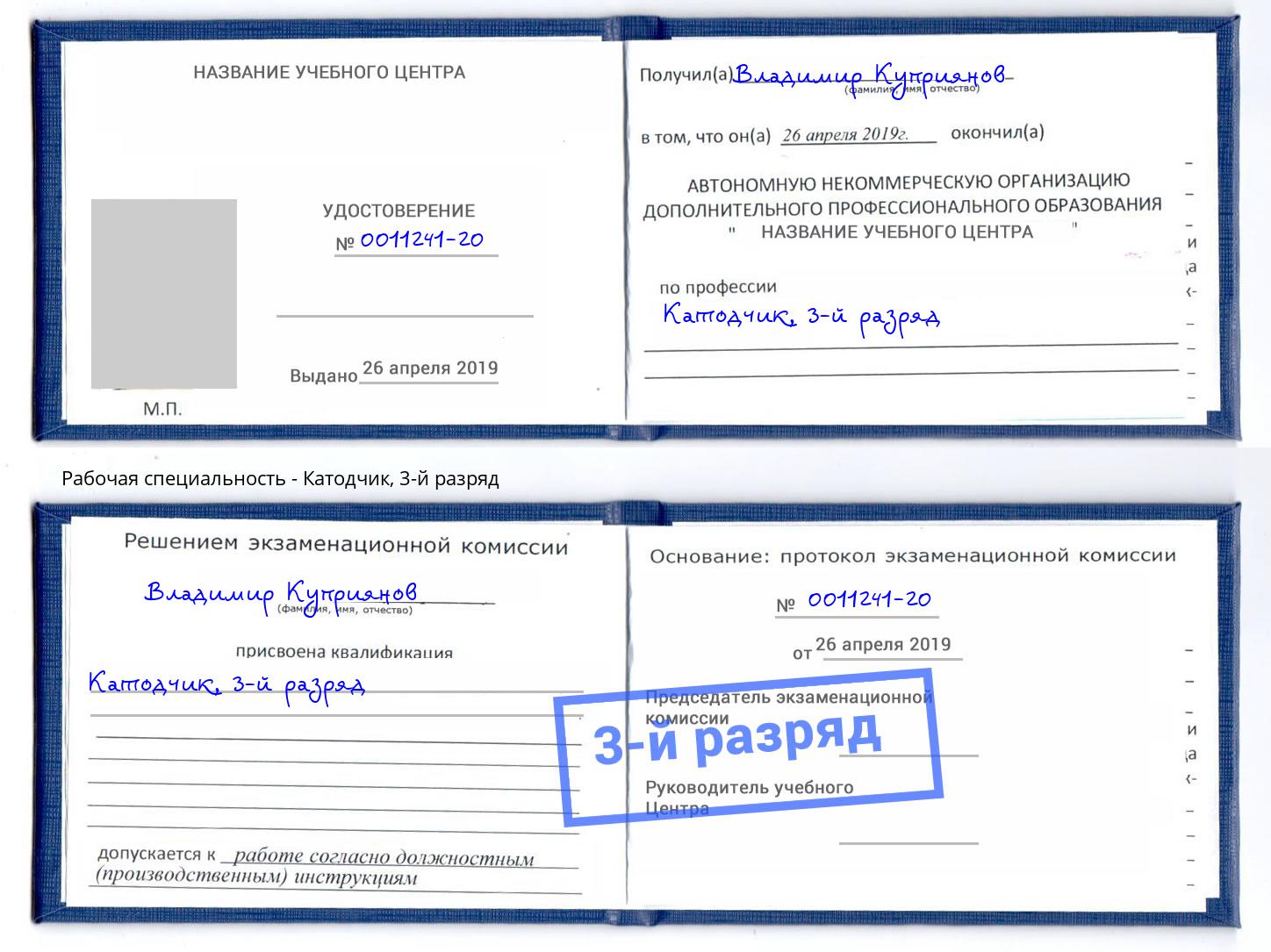 корочка 3-й разряд Катодчик Химки