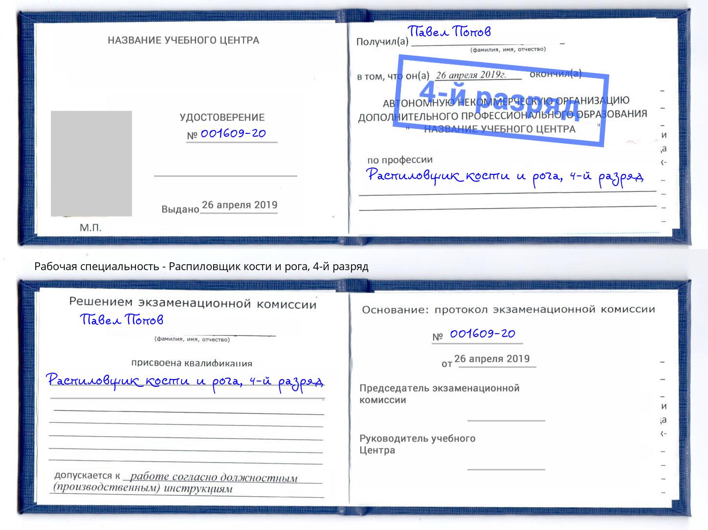 корочка 4-й разряд Распиловщик кости и рога Химки