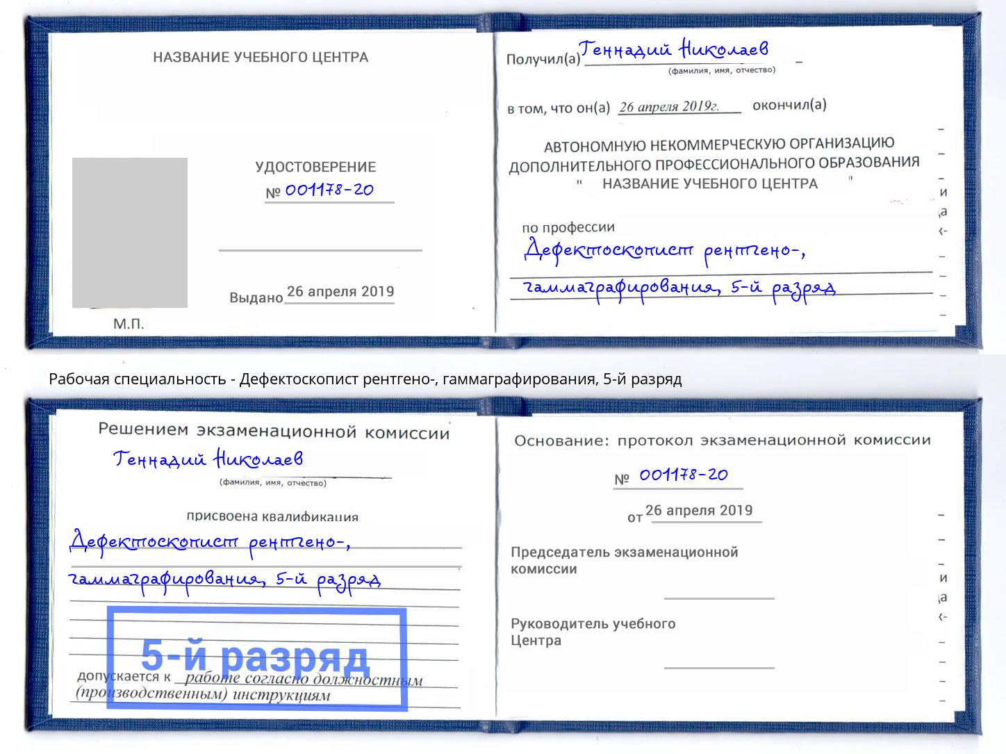 корочка 5-й разряд Дефектоскопист рентгено-, гаммаграфирования Химки