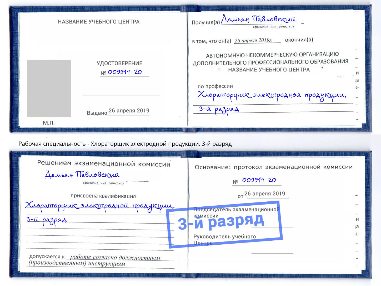 корочка 3-й разряд Хлораторщик электродной продукции Химки