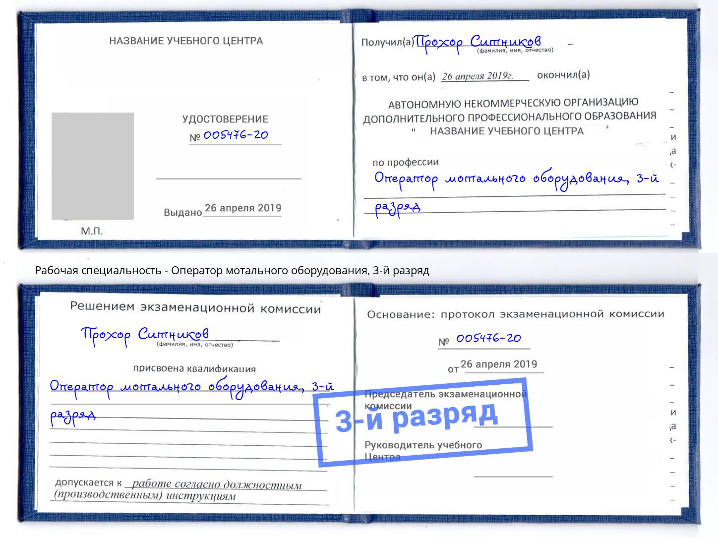 корочка 3-й разряд Оператор мотального оборудования Химки