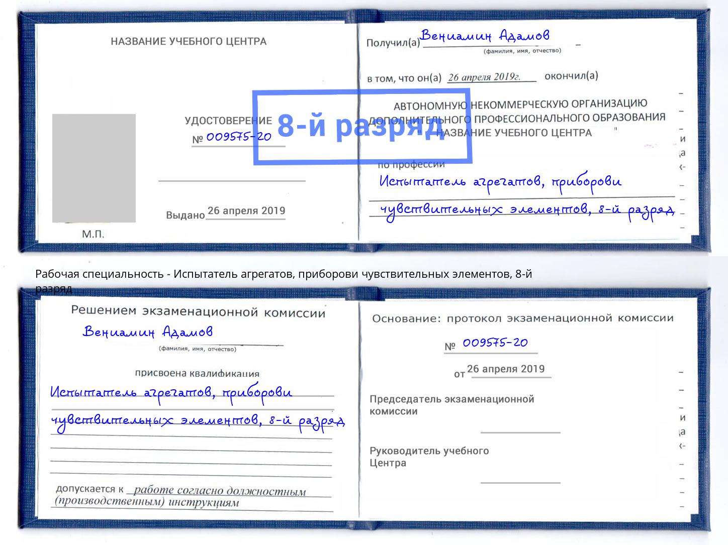корочка 8-й разряд Испытатель агрегатов, приборови чувствительных элементов Химки